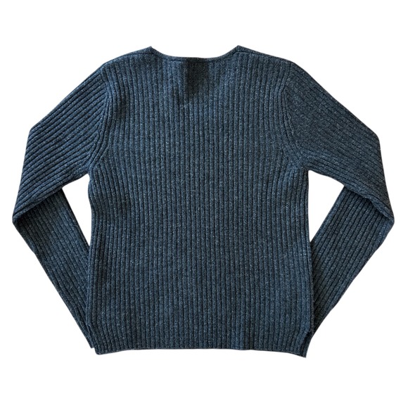 GAP Womens VTG Charcoal Gray Wool Ribbed V-Neck Sweater Sz L Capsule Minimalist - Picture 4 of 6